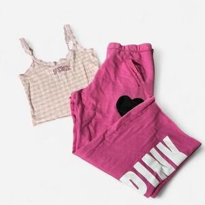 Y2K Victoria's Secret PINK Cami & Wide Leg Sweatpants 2 Piece Lounge Set Pink M